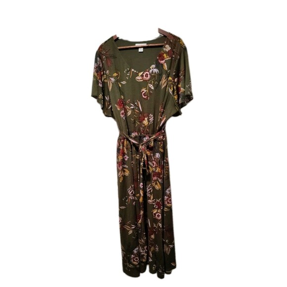 Christopher & Banks Dresses & Skirts - Christopher & Banks Women's Olive Green Floral Flowy Dress Size 3XL Wedding Fall